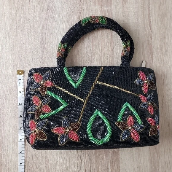 Vintage Glass Beaded Floral Handbag Purse - Picture 15 of 16